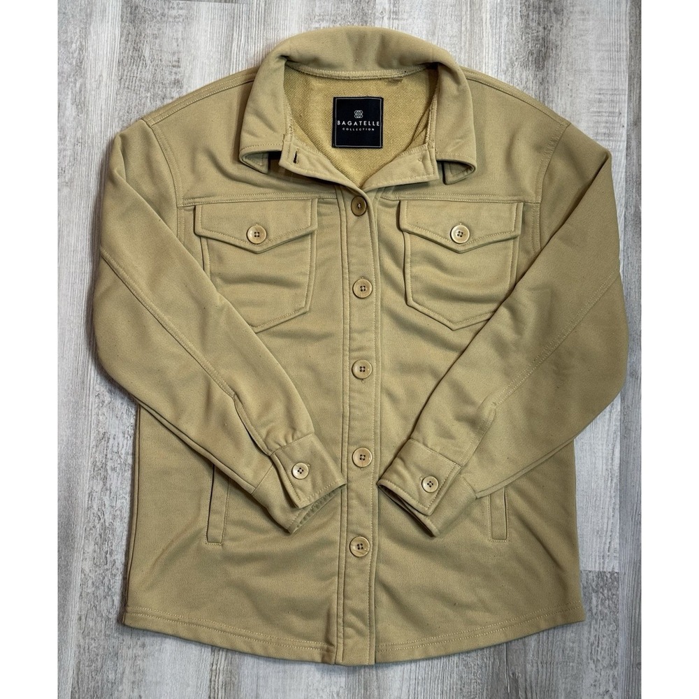 Bagatelle Collection Womens XS Shirt Jacket Khaki Shacket Top Boho Preppy Retro